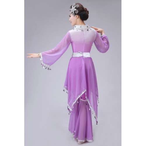 Women's Ancient gradient Dress Traditional yangko Cosplay Clothing violet Women Chinese Ancient Costume outfits